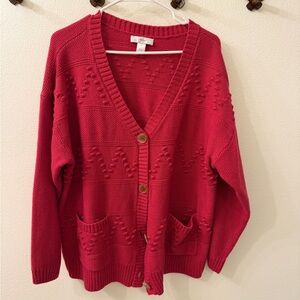 C.J. Banks Textured Pink Bobble Knit Cardigan - Plus Size 1X